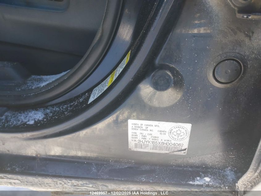 2006 Honda Ridgeline Rtl VIN: 2HJYK165X6H004062 Lot: 12469957