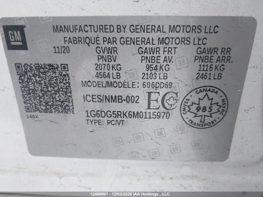 2021 Cadillac Ct4 Sport VIN: 1G6DG5RK6M0115970 Lot: 12469961