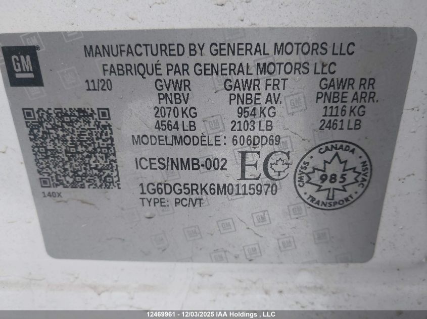 2021 Cadillac Ct4 Sport VIN: 1G6DG5RK6M0115970 Lot: 12469961