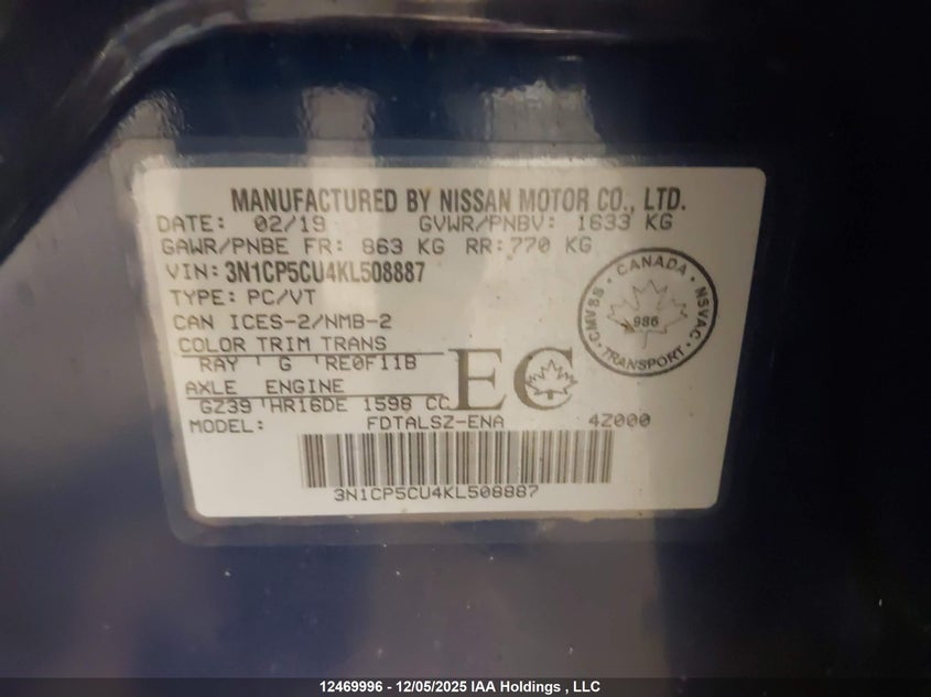 3N1CP5CU4KL508887 2019 NISSAN KICKS photo no. 9