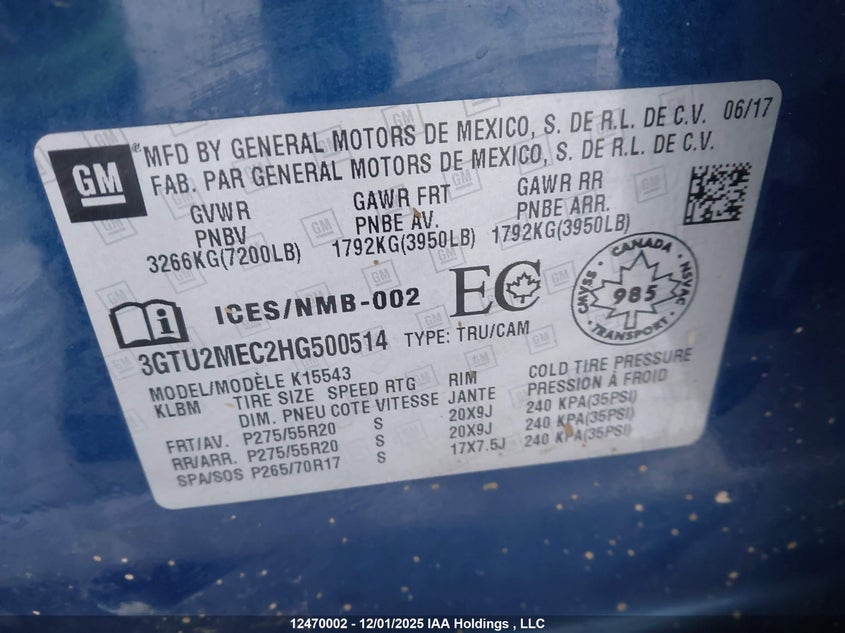 3GTU2MEC2HG500514 2017 GMC SIERRA photo no. 9