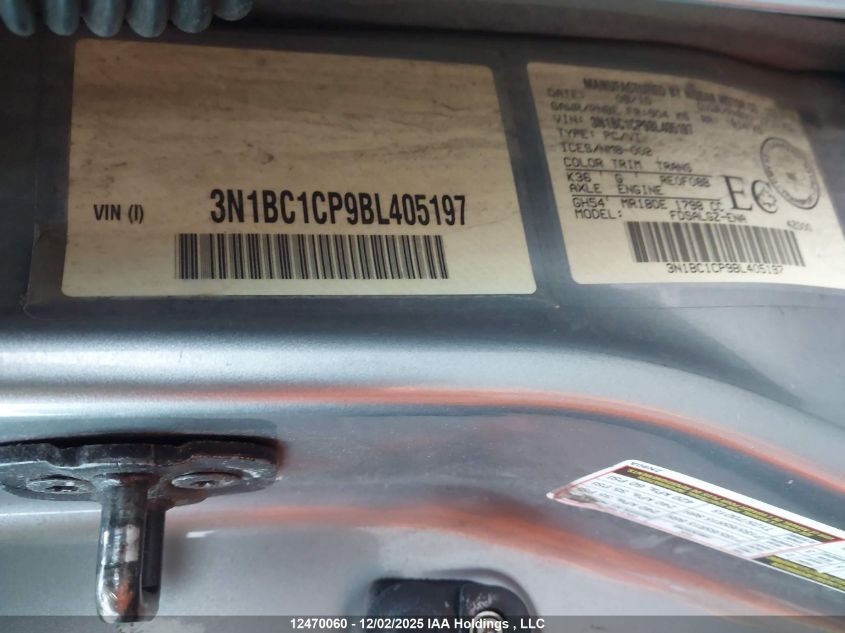 2011 Nissan Versa VIN: 3N1BC1CP9BL405197 Lot: 12470060