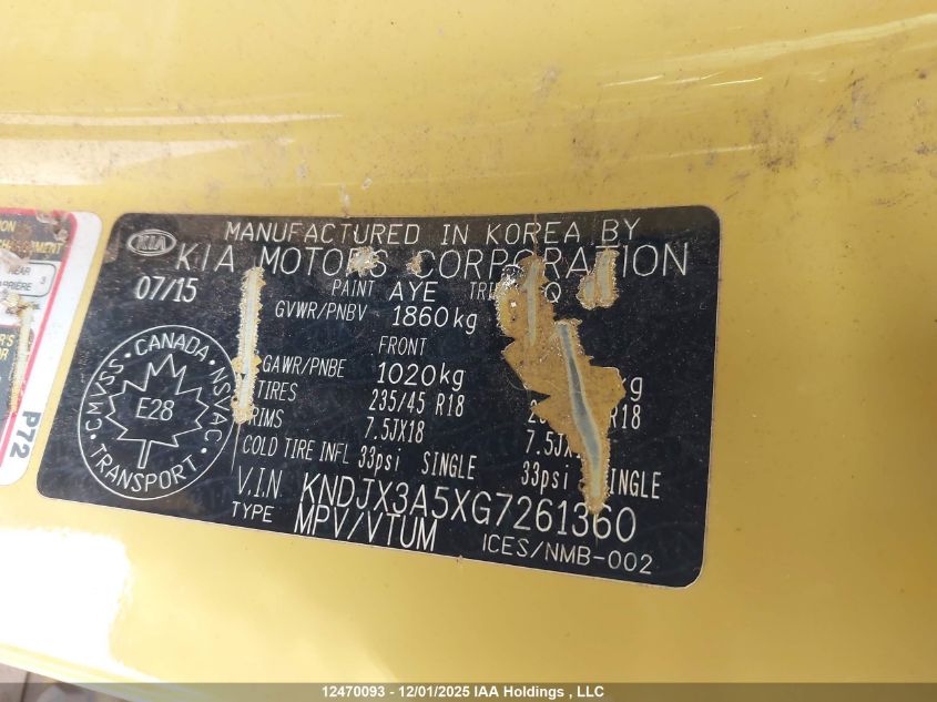 2016 Kia Soul Ex/Ex+/Ex+ Eco/Sport Special Edition/Sx/Sx Luxury/Urban Special Edition VIN: KNDJX3A5XG7261360 Lot: 12470093