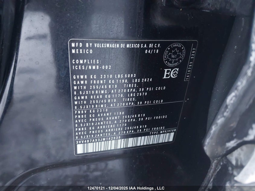 3VV4B7AX3JM142939 2018 VOLKSWAGEN TIGUAN photo no. 9