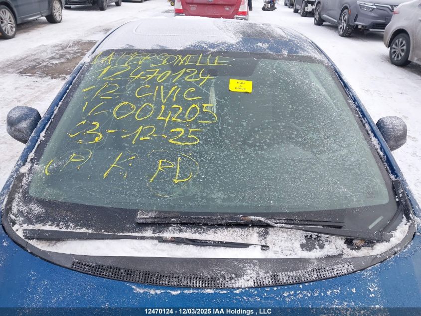 2012 Honda Civic Lx VIN: 2HGFG3A5XCH004205 Lot: 12470124