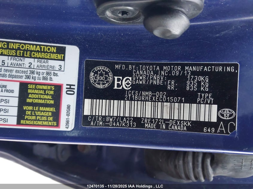 2T1BURHEXEC015071 2014 TOYOTA COROLLA photo no. 18