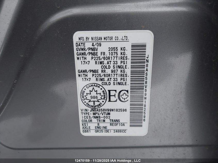 JN8AS58V99W182596 2009 NISSAN ROGUE photo no. 9