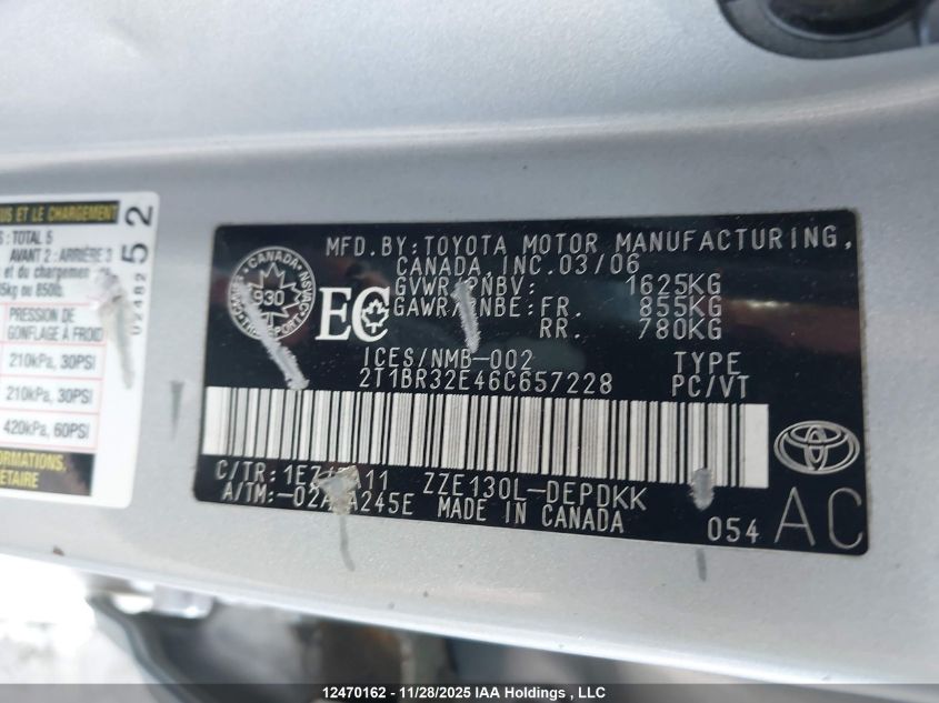 2006 Toyota Corolla Ce/Le/Sport VIN: 2T1BR32E46C657228 Lot: 12470162