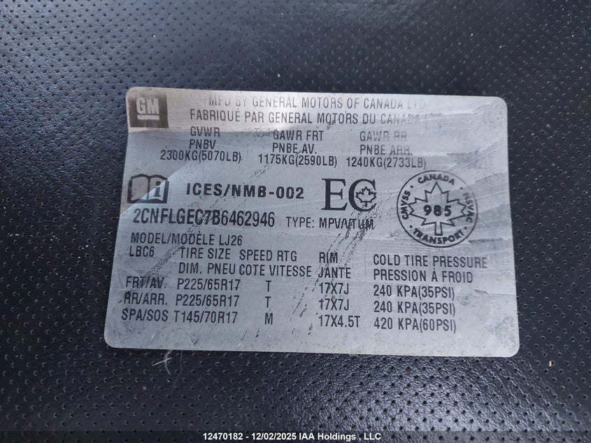 2CNFLGEC7B6462946 2011 CHEVROLET EQUINOX photo no. 9
