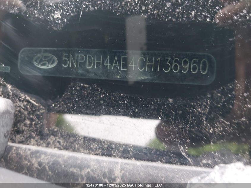 2012 Hyundai Elantra Limited VIN: 5NPDH4AE4CH136960 Lot: 12470188