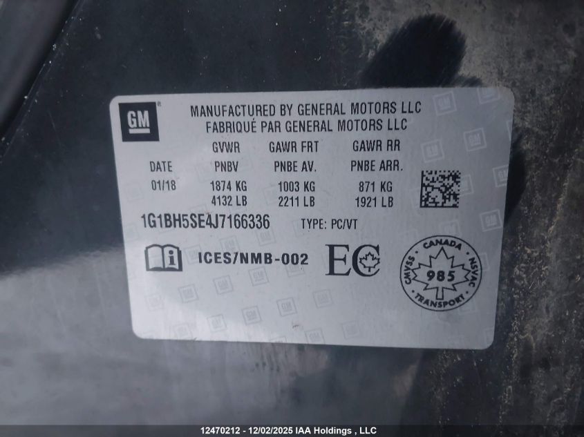 2018 Chevrolet Cruze Lt VIN: 1G1BH5SE4J7166336 Lot: 12470212