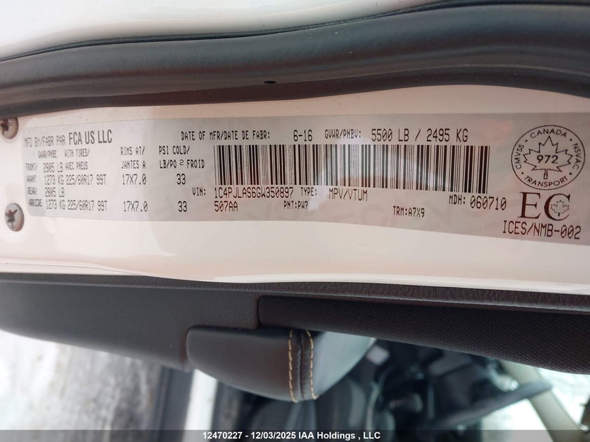 1C4PJLAS6GW350897 2016 JEEP CHEROKEE photo no. 9