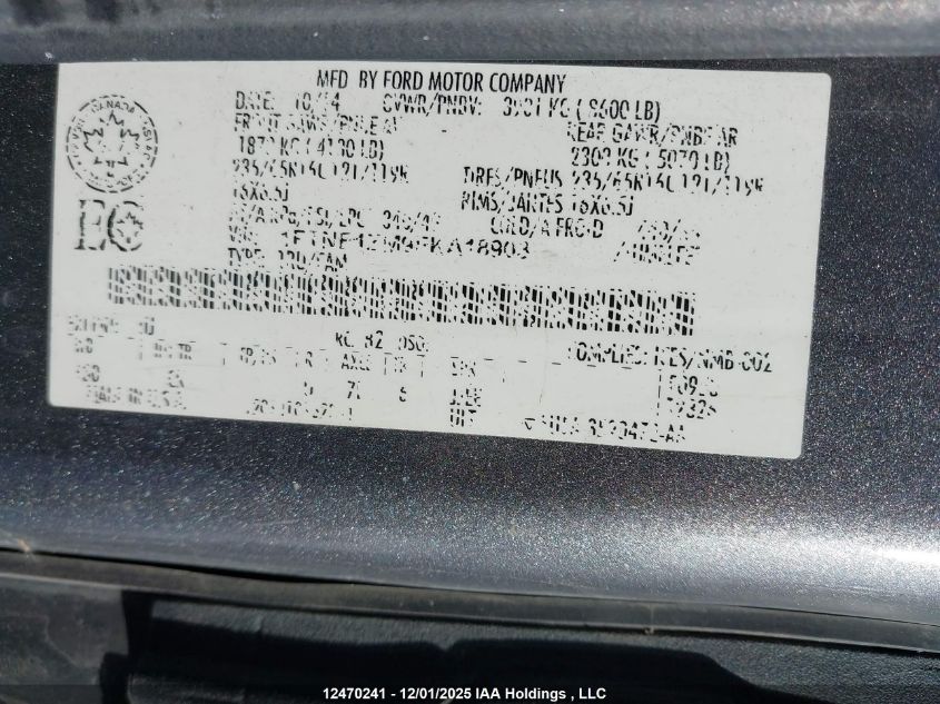 2015 Ford Transit-150 VIN: 1FTNE1ZM9FKA18903 Lot: 12470241