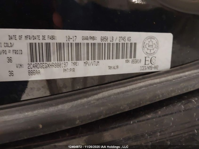 2017 Dodge Grand Caravan Gt VIN: 2C4RDGEGXHR880197 Lot: 12464972X