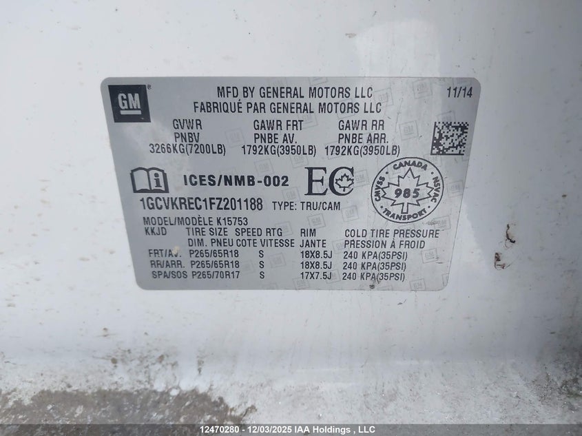 1GCVKREC1FZ201188 2015 CHEVROLET SILVERADO photo no. 18