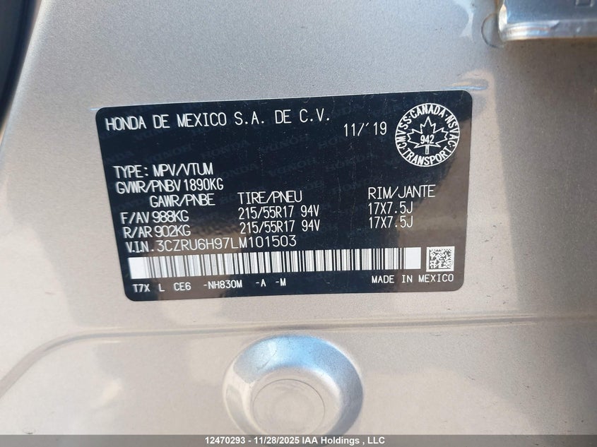 HONDA HR-V 2020 3CZRU6H97LM101503 Photo 9