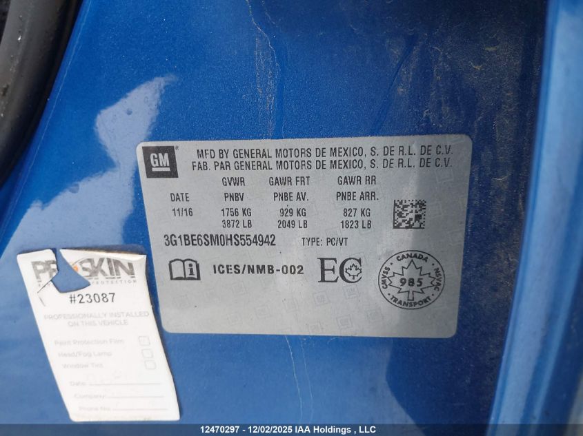 2017 Chevrolet Cruze Lt Auto VIN: 3G1BE6SM0HS554942 Lot: 12470297