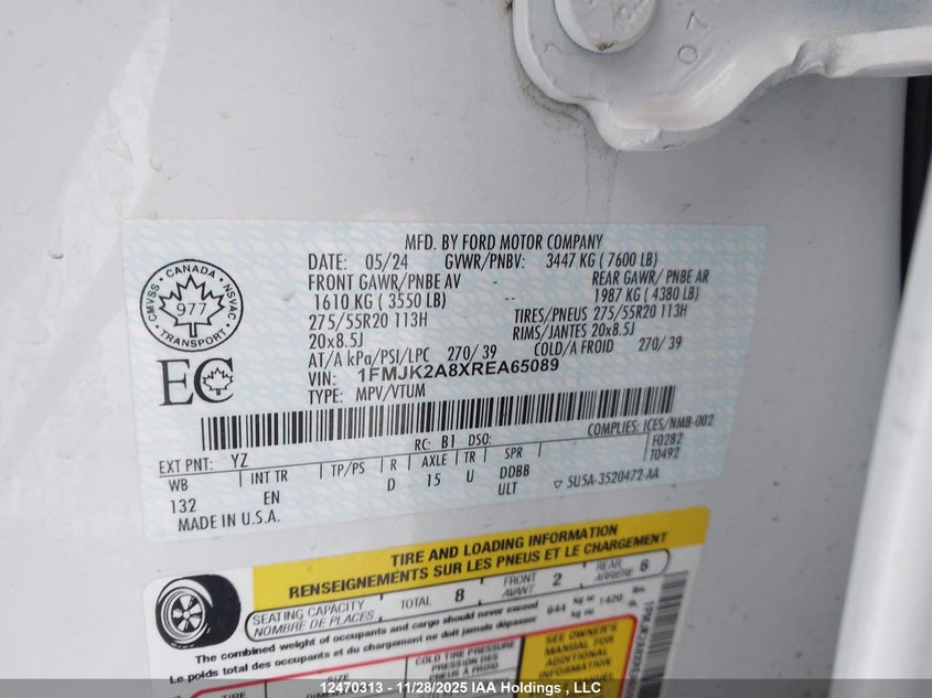 1FMJK2A8XREA65089 2024 FORD EXPEDITION photo no. 9