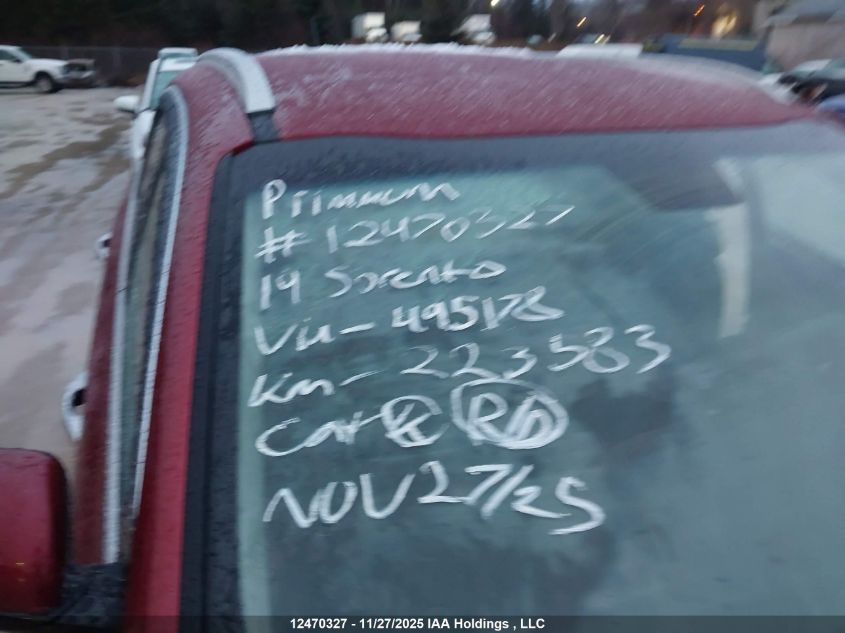 2019 Kia Sorento 2.4L Lx VIN: 5XYPGDA34KG495178 Lot: 12470327