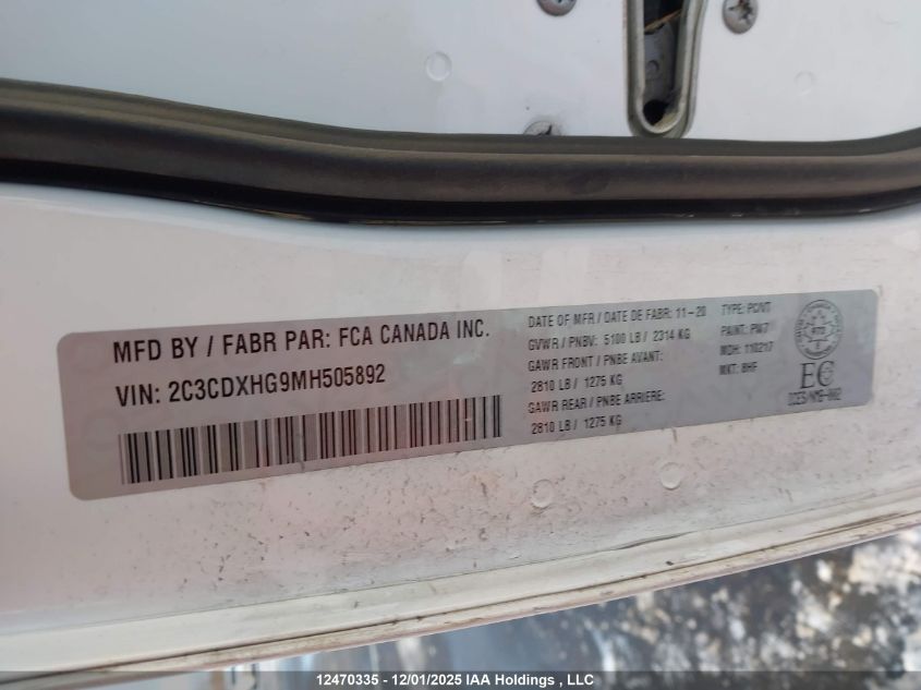 2021 Dodge Charger Gt VIN: 2C3CDXHG9MH505892 Lot: 12470335