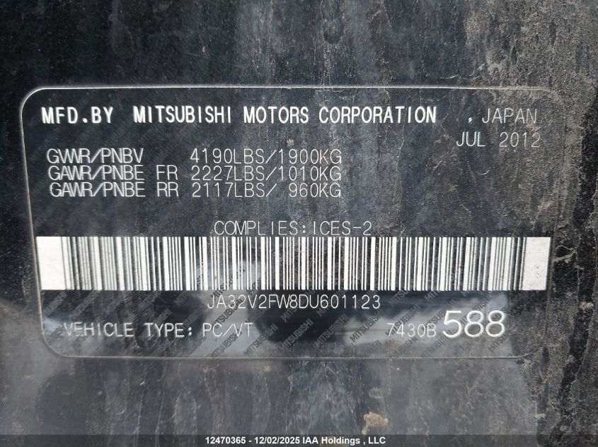 2013 Mitsubishi Lancer Se VIN: JA32V2FW8DU601123 Lot: 12470365