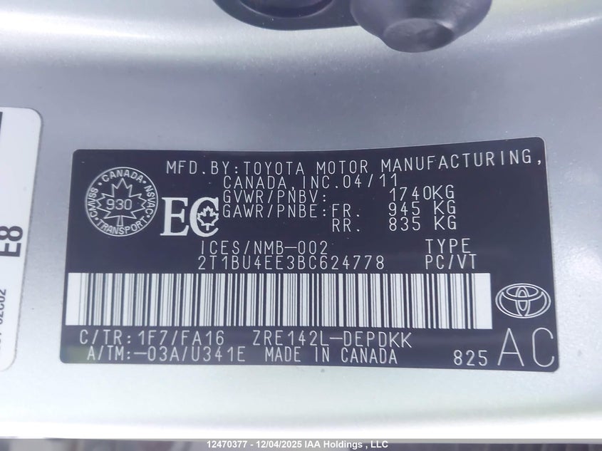 2T1BU4EE3BC624778 2011 TOYOTA COROLLA photo no. 9