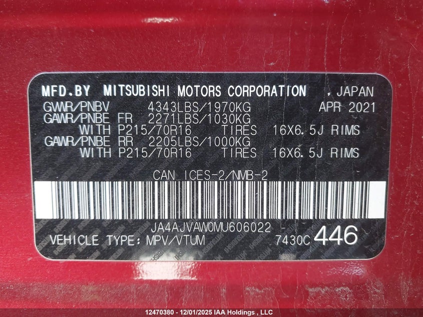JA4AJVAW0MU606022 2021 MITSUBISHI RVR photo no. 19