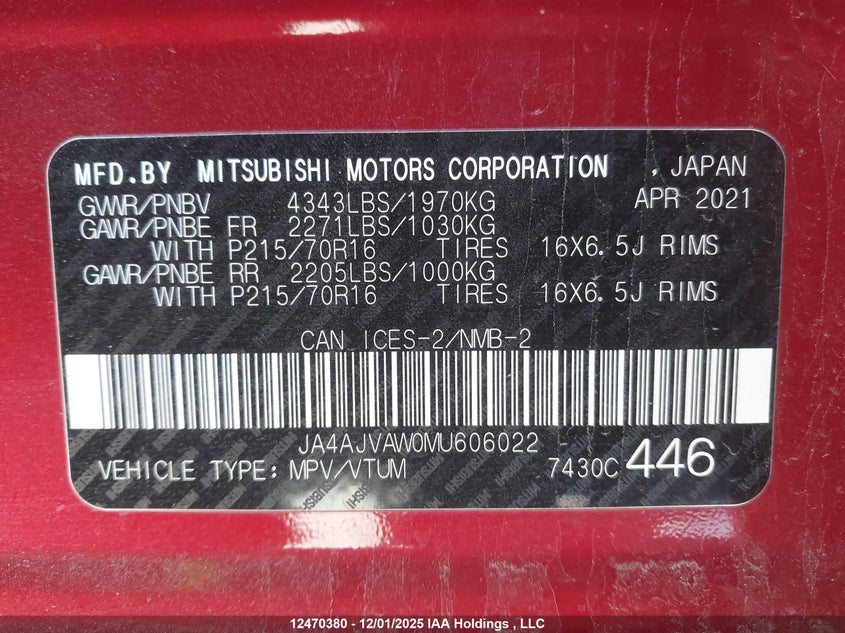 JA4AJVAW0MU606022 2021 MITSUBISHI RVR photo no. 9