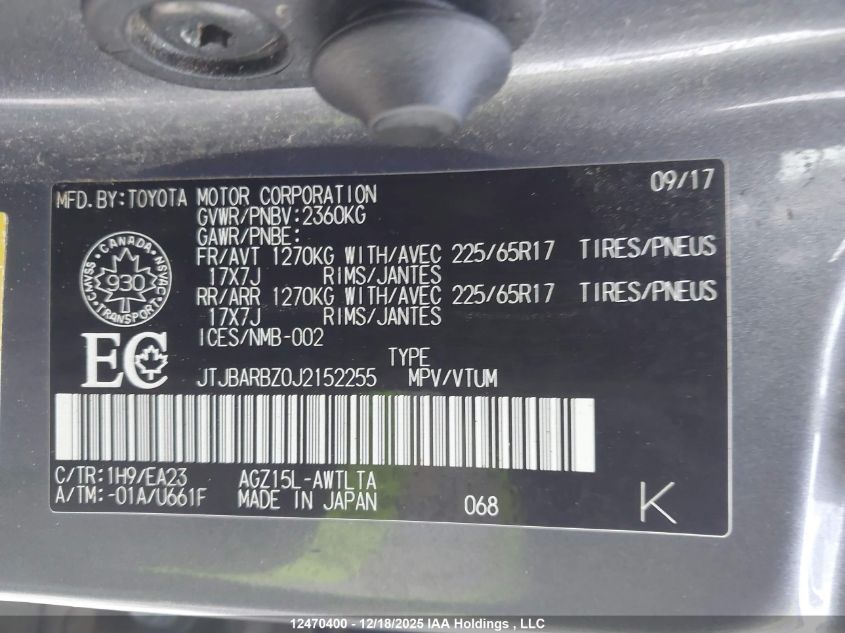 2018 Lexus Nx 300 VIN: JTJBARBZ0J2152255 Lot: 12470400