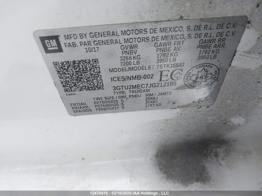 2018 GMC Sierra 1500 Sle VIN: 3GTU2MEC7JG212185 Lot: 12470410
