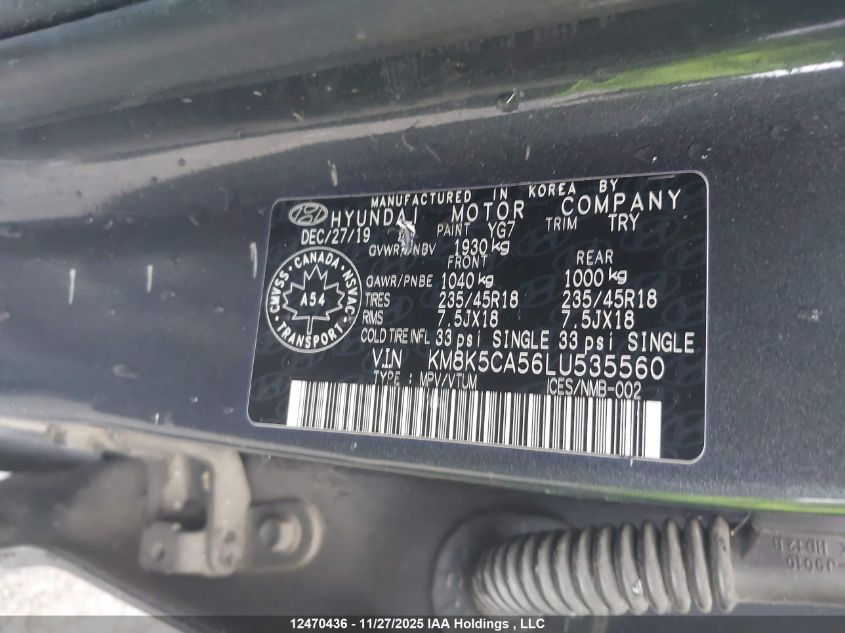 2020 Hyundai Kona Ultimate Awd VIN: KM8K5CA56LU535560 Lot: 12470436