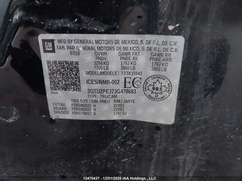 2018 GMC Sierra 1500 Denali VIN: 3GTU2PEJ7JG478693 Lot: 12470437