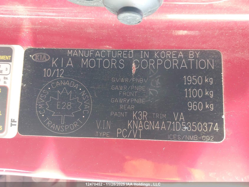 KNAGN4A71D5350374 2013 KIA OPTIMA photo no. 9