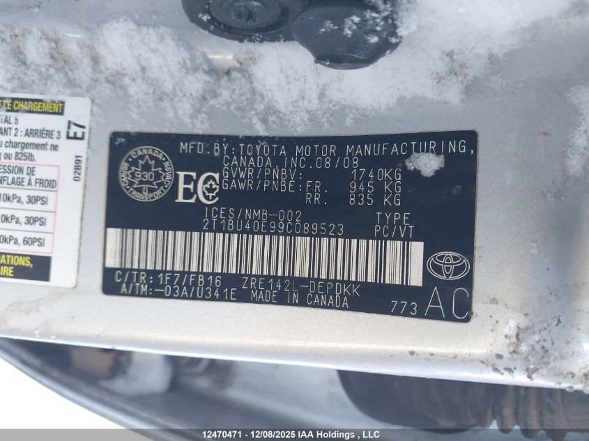 2009 Toyota Corolla S/Le/Xle VIN: 2T1BU40E99C089523 Lot: 12470471