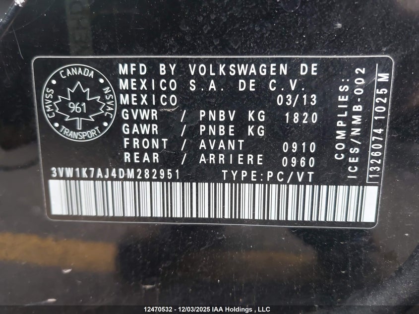 3VW1K7AJ4DM282951 2013 VOLKSWAGEN JETTA photo no. 9