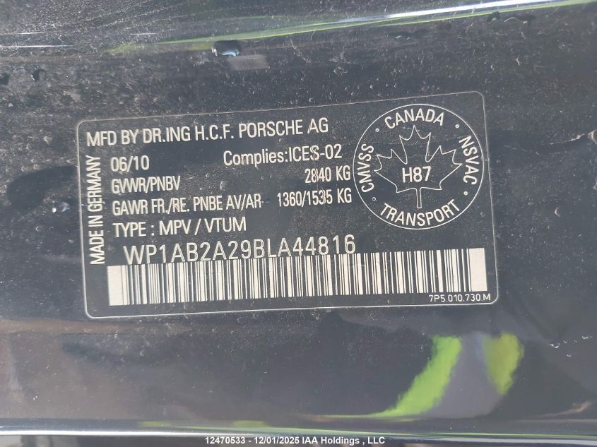 WP1AB2A29BLA44816 2011 PORSCHE CAYENNE photo no. 19
