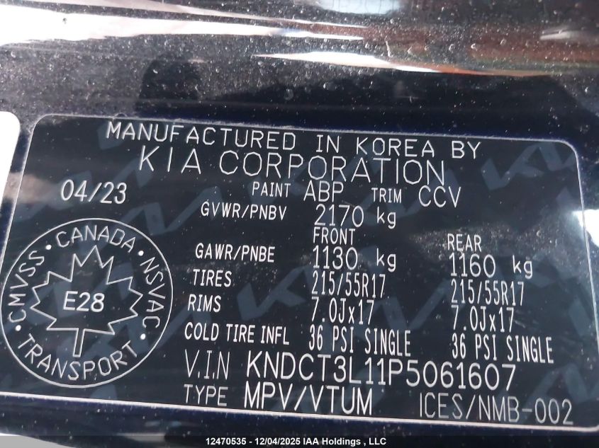 2023 Kia Niro Ev Limited/Limited W/Snow White Pearl Grey Exterior VIN: KNDCT3L11P5061607 Lot: 12470535
