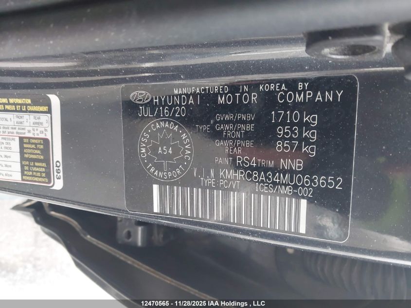 2021 Hyundai Venue Sel/Denim VIN: KMHRC8A34MU063652 Lot: 12470565