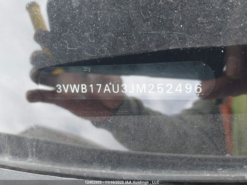 2018 Volkswagen Golf 1.8 Tsi Comfortline/1.8 Tsi Highline/1.8 Tsi Trendline VIN: 3VWB17AU3JM252496 Lot: 12452553X