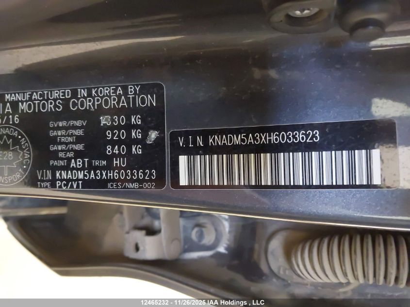 2017 Kia Rio Ex Special Edition/Ex+ W/Sunroof/Lx/Lx+/Sx/Sx W/Navigation VIN: KNADM5A3XH6033623 Lot: 12465232X