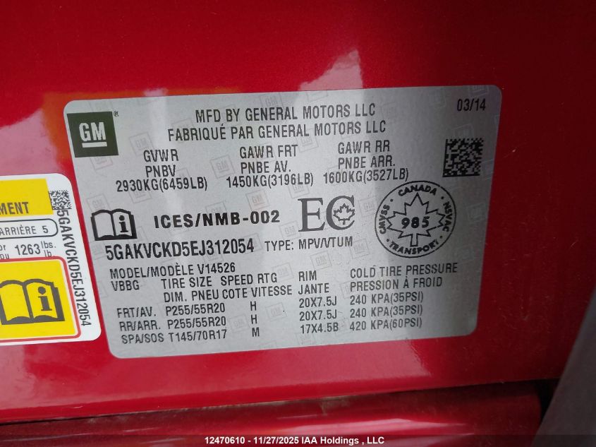 2014 Buick Enclave VIN: 5GAKVCKD5EJ312054 Lot: 12470610