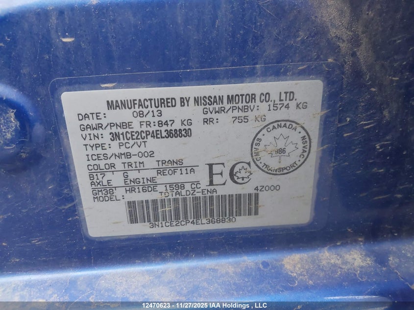 3N1CE2CP4EL368830 2014 NISSAN VERSA photo no. 9