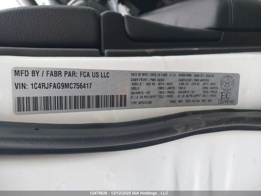 2021 Jeep Grand Cherokee Laredo VIN: 1C4RJFAG9MC756417 Lot: 12470626