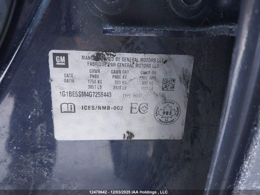 1G1BE5SM4G7258443 2016 CHEVROLET CRUZE photo no. 9