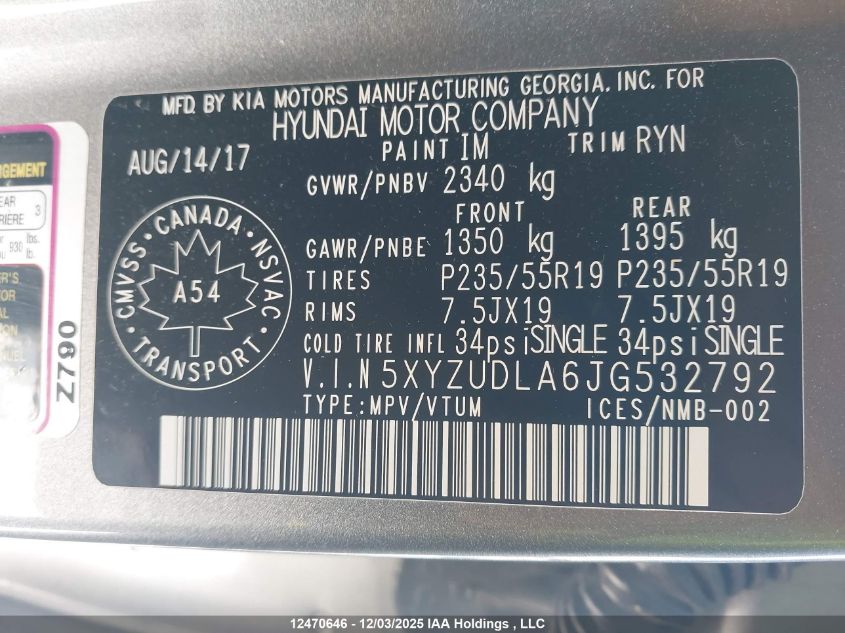 2018 Hyundai Santa Fe Sport 2.0T Se VIN: 5XYZUDLA6JG532792 Lot: 12470646