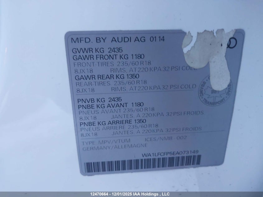 WA1LFCFP5EA073149 2014 AUDI Q5 photo no. 18