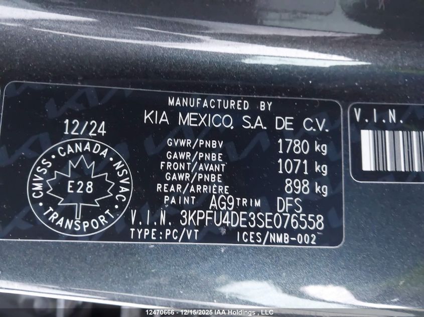 2025 Kia K4 Ex/Ex+ VIN: 3KPFU4DE3SE076558 Lot: 12470666
