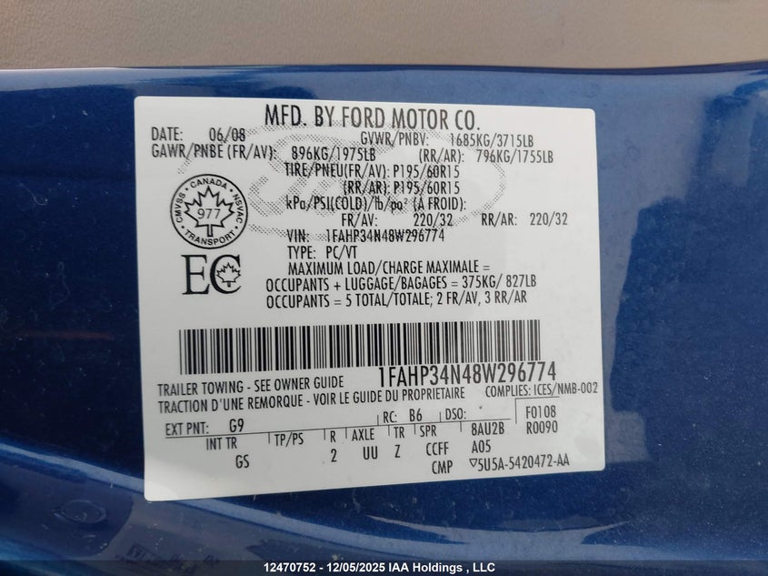 1FAHP34N48W296774 2008 FORD FOCUS photo no. 9