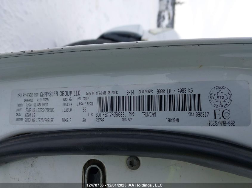 2015 Ram 2500 Slt VIN: 3C6TR5DT7FG503931 Lot: 12470756