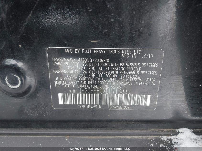 2011 Subaru Forester 2.5 X Convenience Package VIN: JF2SHEBCXBH713886 Lot: 12470757